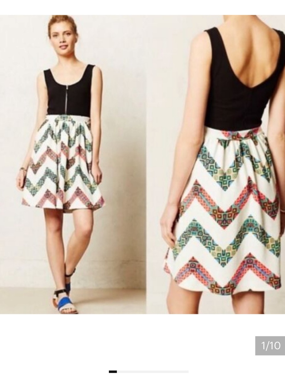 Anthropologie Maeve Amapola Black & White Chevron Print Fit and Flare Dress. 12.